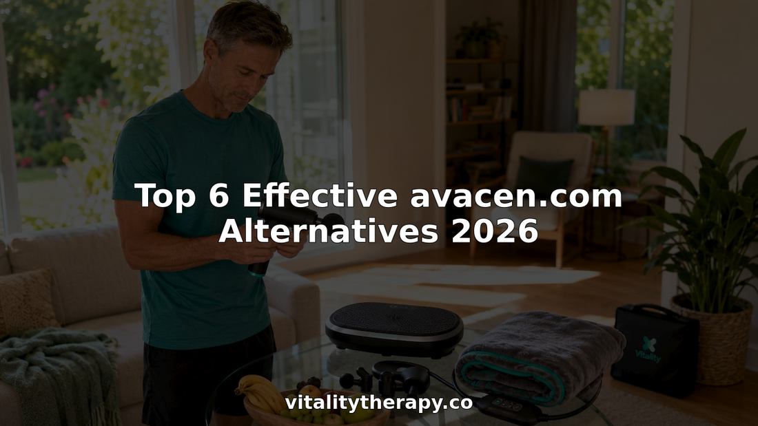 Man testing various therapy devices at kitchen table