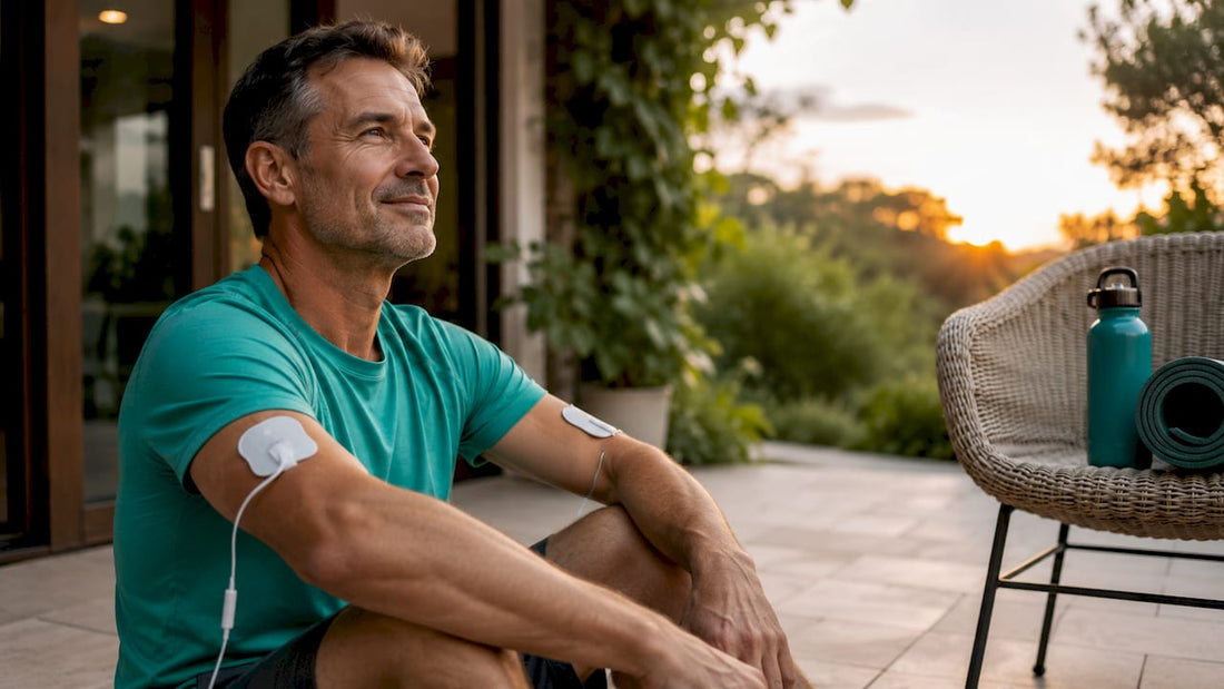 Man undergoing EMS muscle stimulation at home gym