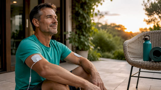 Man undergoing EMS muscle stimulation at home gym