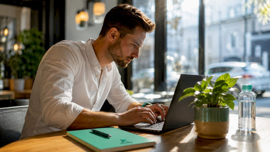 Office worker sitting with forward neck posture at desk