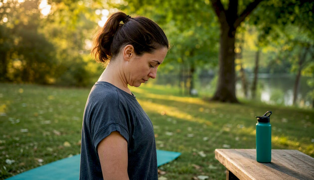 Person doing chin tuck neck stretch