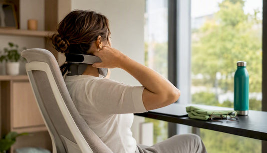 Person placing neck massager on neck