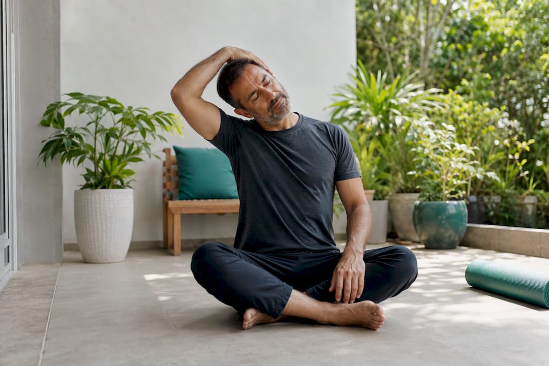 Man performing neck and shoulder stretch