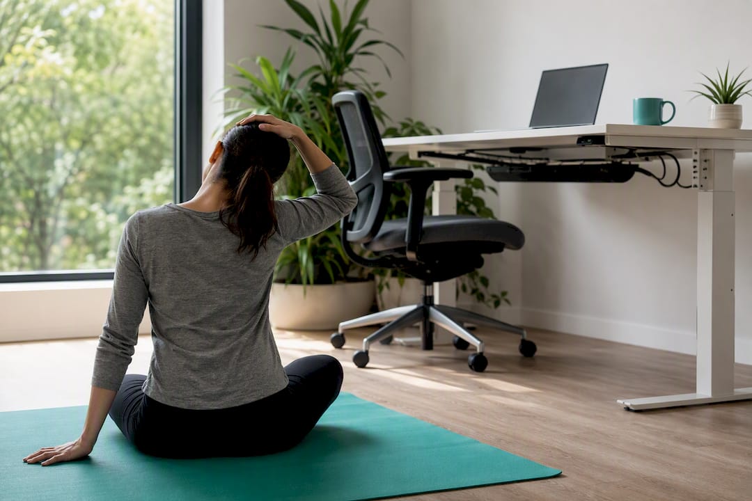 Close-up of ergonomic desk setup details
