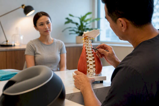 Clinician discussing safe neck therapy