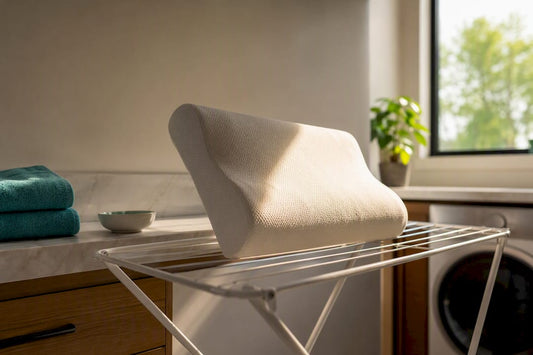 Memory foam cervical pillow drying on rack