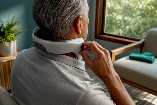 Person safely adjusting a neck therapy device