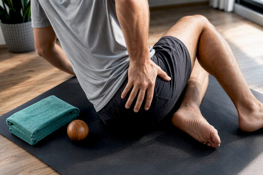 Person performing gentle hip self-massage